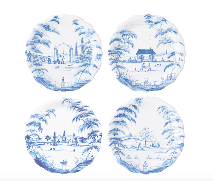 Set of 4 Country Estate Party Plates - Delft Blue