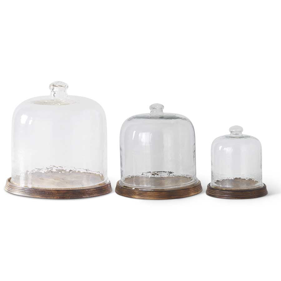 Wavy Glass Cloches with Wood Tray Base
