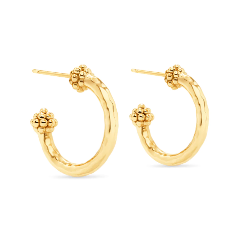 Small Berry Hoop Earring - Hammered Gold