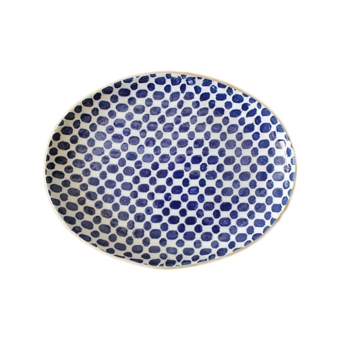 Small Oval Tray w/Handles - Dot Cobalt