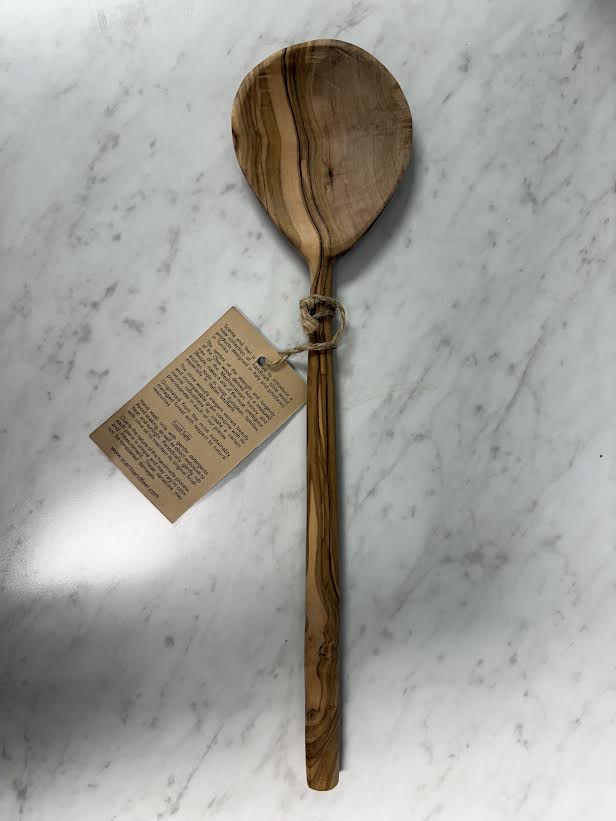 Olive Wood Round Spoon with Thin Handle - 12"