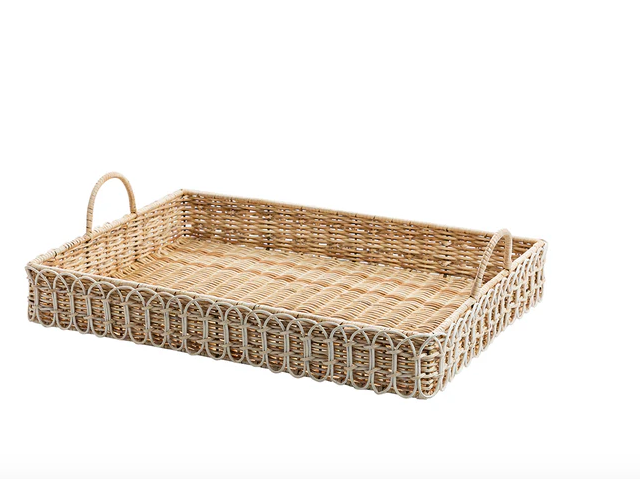 Provence Rattan 22.5" Rectangular Tray - Whitewash