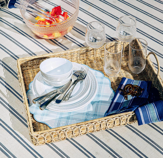 Provence Rattan 22.5" Rectangular Tray - Whitewash