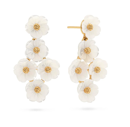 Mermaid Garden Floral Petite Post Drop Earrings - MOP/Gold