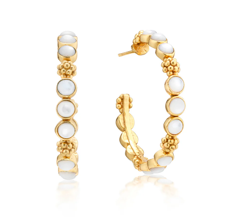 Berry Gem Medium Hoop Earrings - MOP