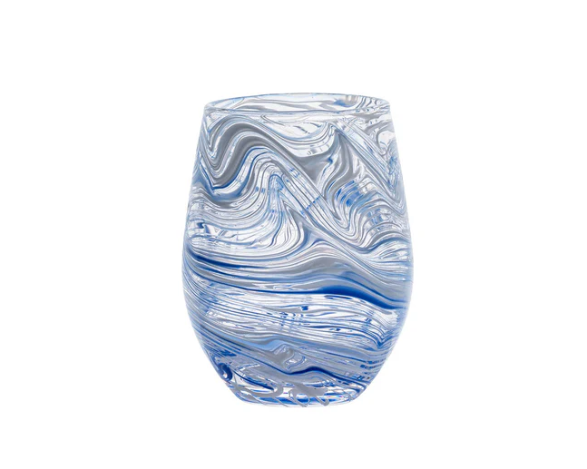 Puro Marble Stemless Wine Glass - Blue