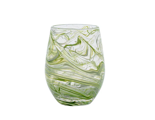 Puro Marble Stemless Wine Glass - Green