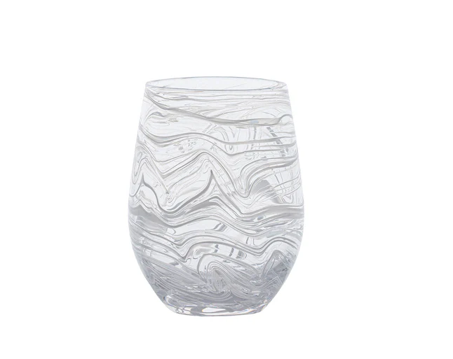 Puro Marble Stemless Wine Glass - White