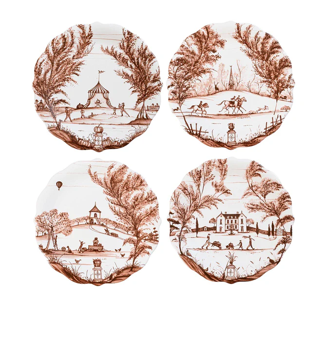 Country Estate Harvest Assorted Party Plates Set of 4 - Sepia