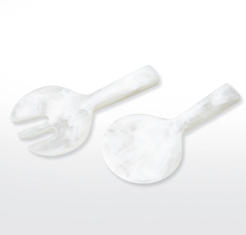 Set of 2 Short Handle Servers - White Swirl