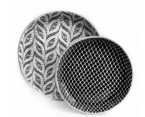 Large Round Cocktail Tray -  Braid Black