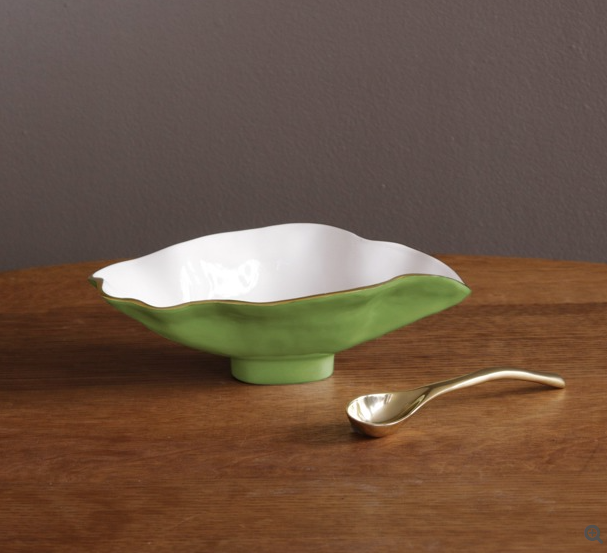 Claire Small Oval Bowl with Spoon - Leaf Green