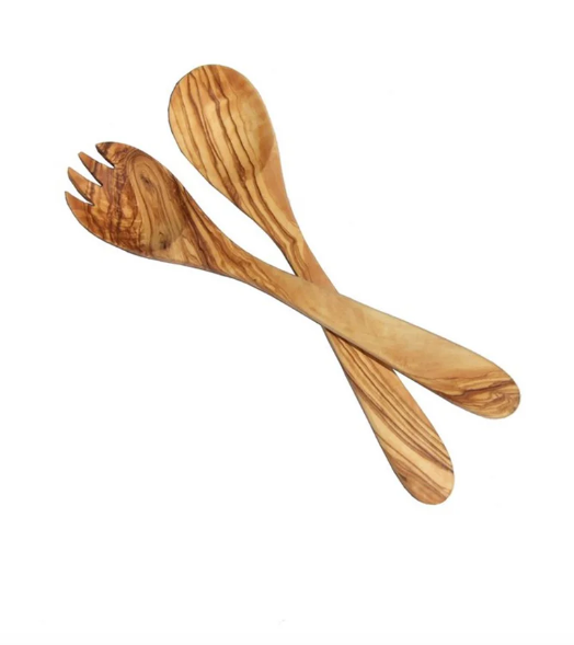 Olive Wood Salad Servers Demi Lune- 12"
