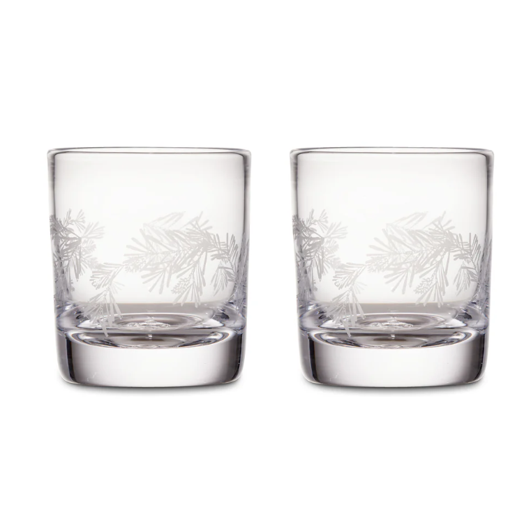 Ascutney Engraved Pine Double Old Fashions - Set of 2