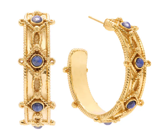 Hoop Earrings - Gold/Blue Labradorite