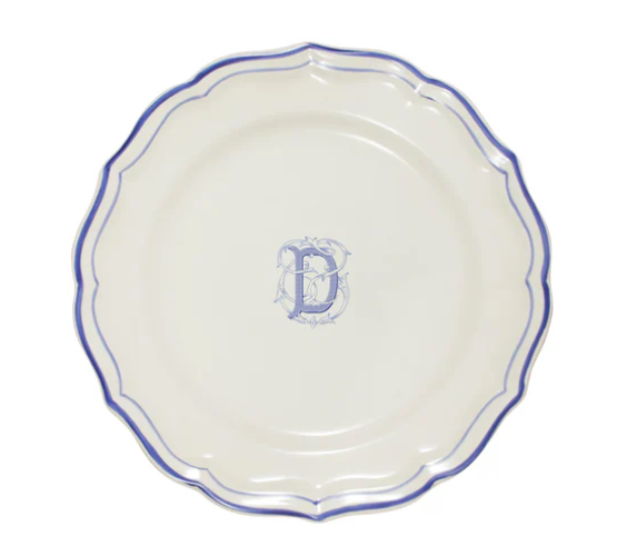 Filet Dinner Plate with Monogram Initial - Bleu D