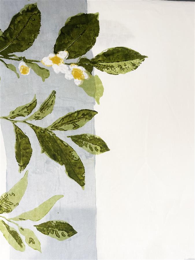 Camelia with Grey Band Linen Tablecloth - 69x69"