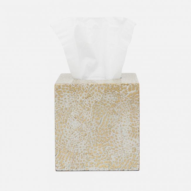 Callas Tissue Box Cover - Gold/White Eggshell