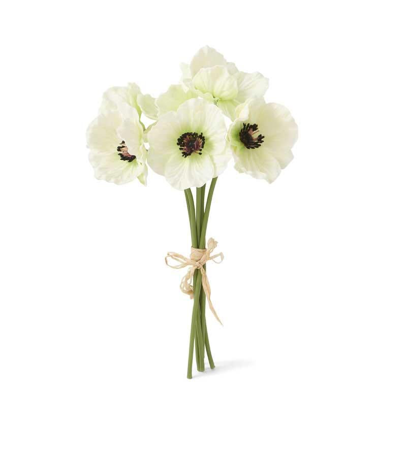 11" Mini Poppy Bouquet - White