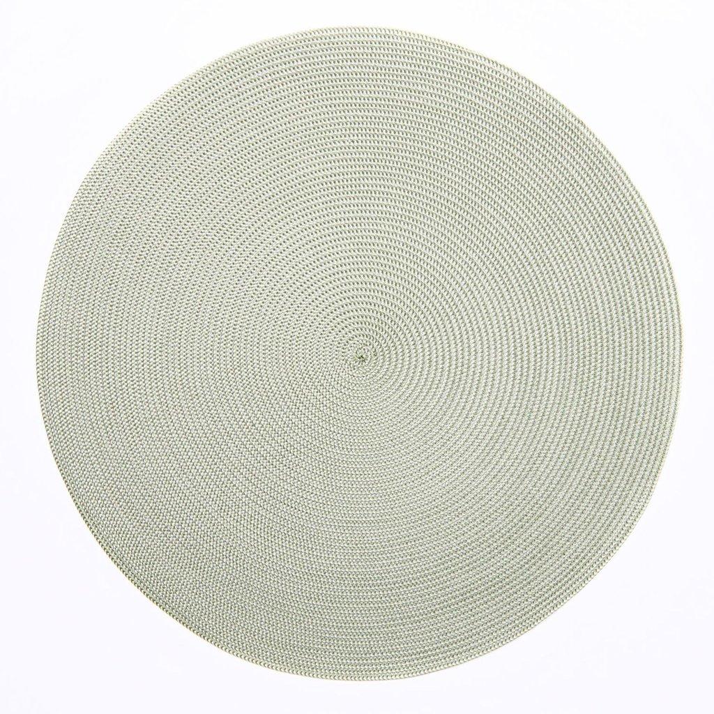 15" Round Braided 2-Tone Placemat - Ivory/Moss