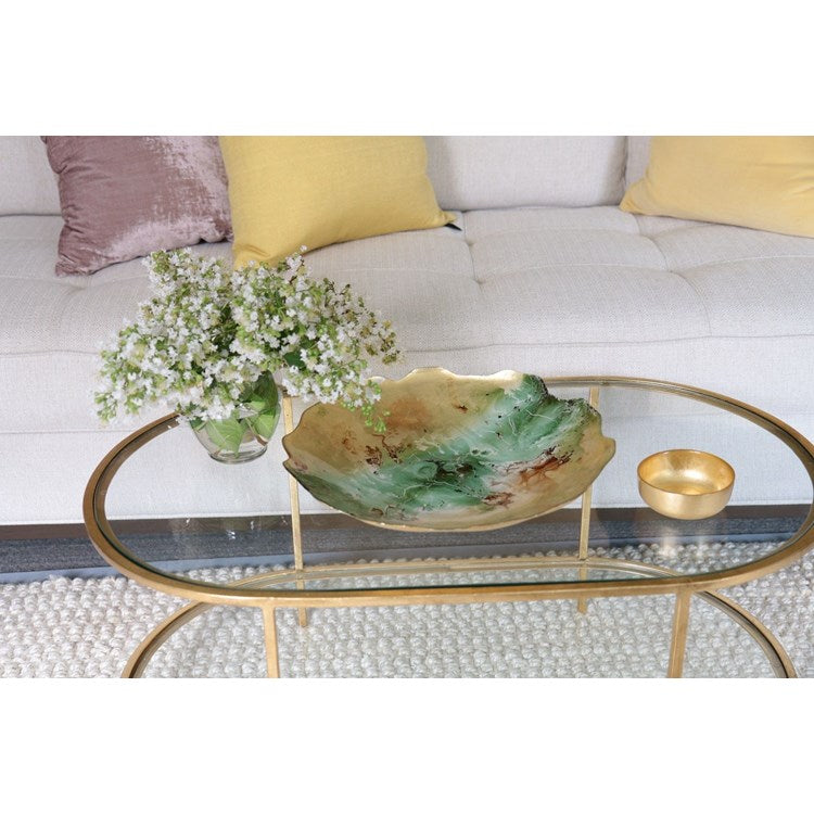 Glass Green & Gold Marble Centerpiece - Large