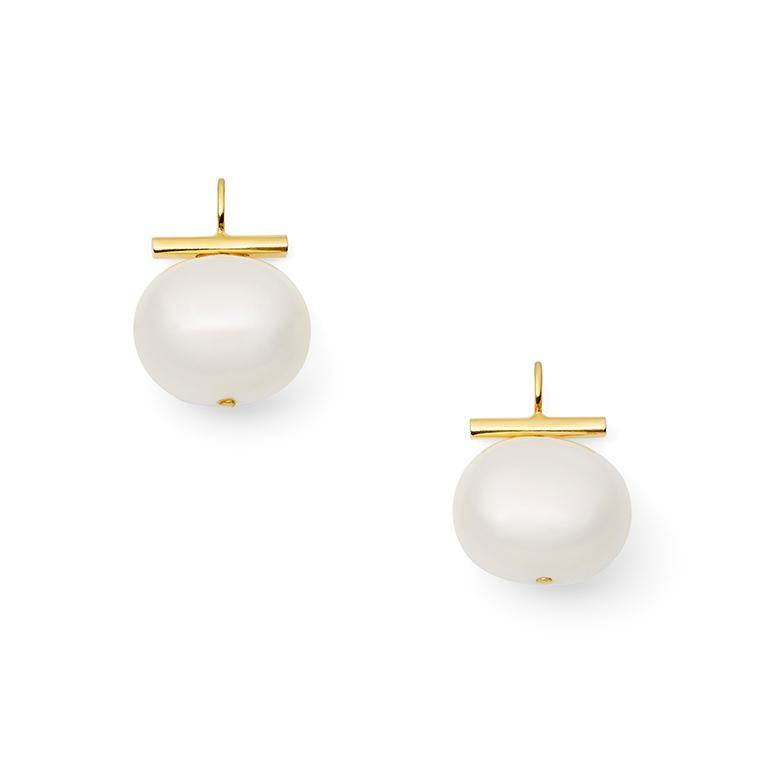 Large Pearl Pebble Earring - White