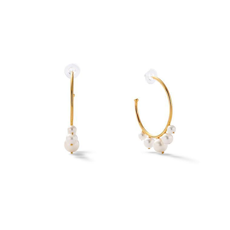 Large Pearl Swirl Earrings - Gold & White