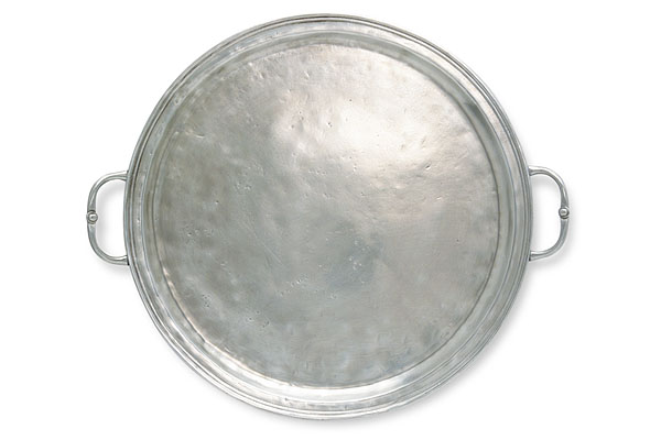 Large Round Pewter Tray with Handles