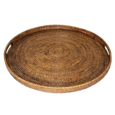 Large Round Tray with Handles - Antique Brown