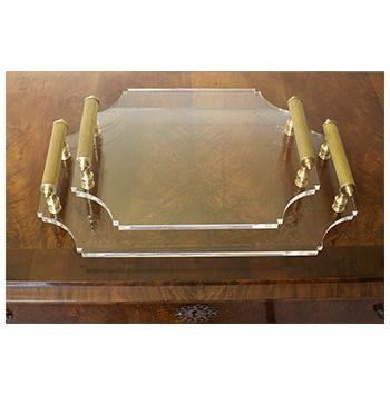 Lucite & Brass Handled Tray - Large