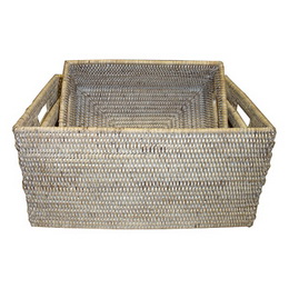 Medium Woven Basket with Handles - Whitewash