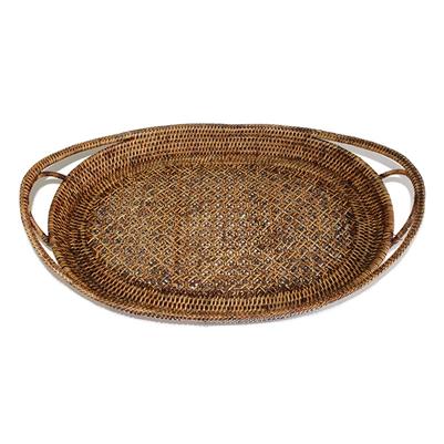 Open Weave Oval Tray - Antique Brown