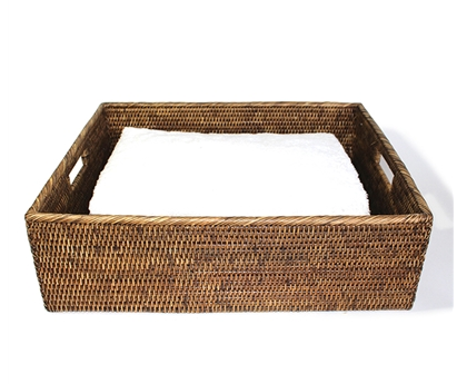 Rectangular Woven Handled Tray - Antique Brown