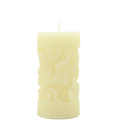 Greek Key Pillar Candle - Cream
