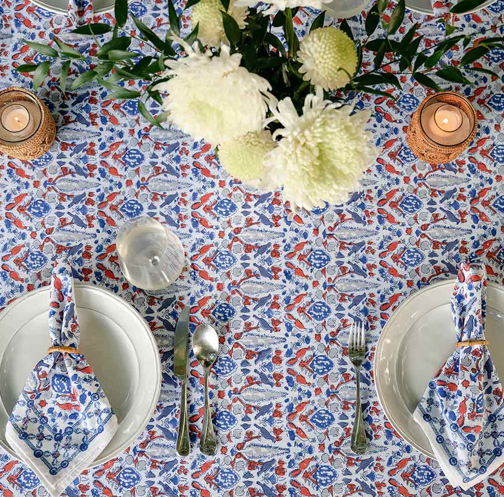 Dove & Cypress Tablecloth - Blue Persimmon