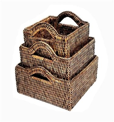 Small Square Basket w/Handles - Antique Brown