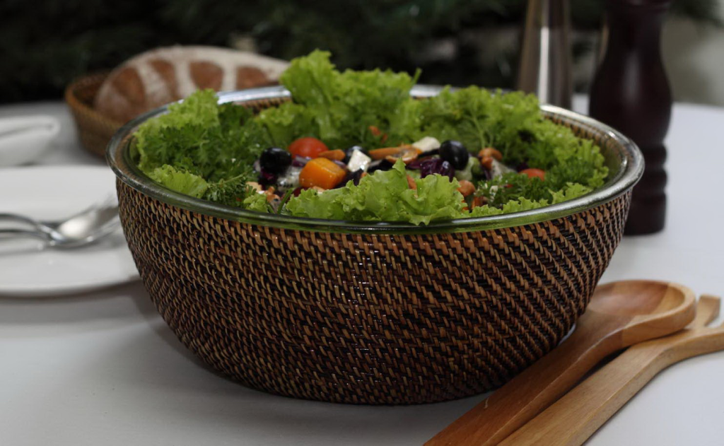 Woven Salad Bowl with Glass Insert